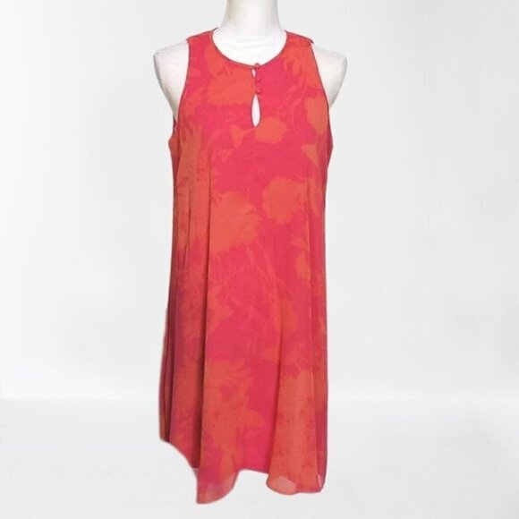 Chaps Orange and Pink Floral Trapeze Dress Sz 8 - Picture 1 of 6